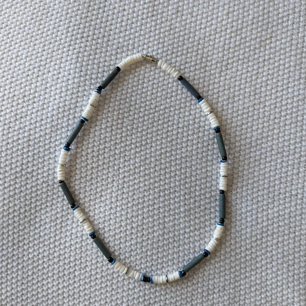 Puka Shell Necklace (blue and white)